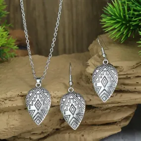 1 Pair of Vintage Earrings   1 Necklace Jewelry Set - Retro Carved Surface, Tribal Inspired, Durable, and Stylish Accessories