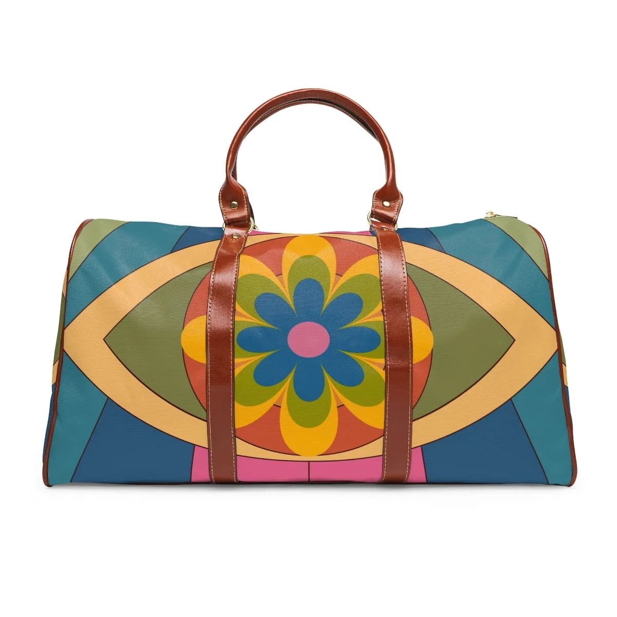 70's Retro Waterproof Travel Bag, Pink, Blue, Yellow Flower Power, Hippie, Diaper Bag, Overnight Bag, Weekend, Carry On