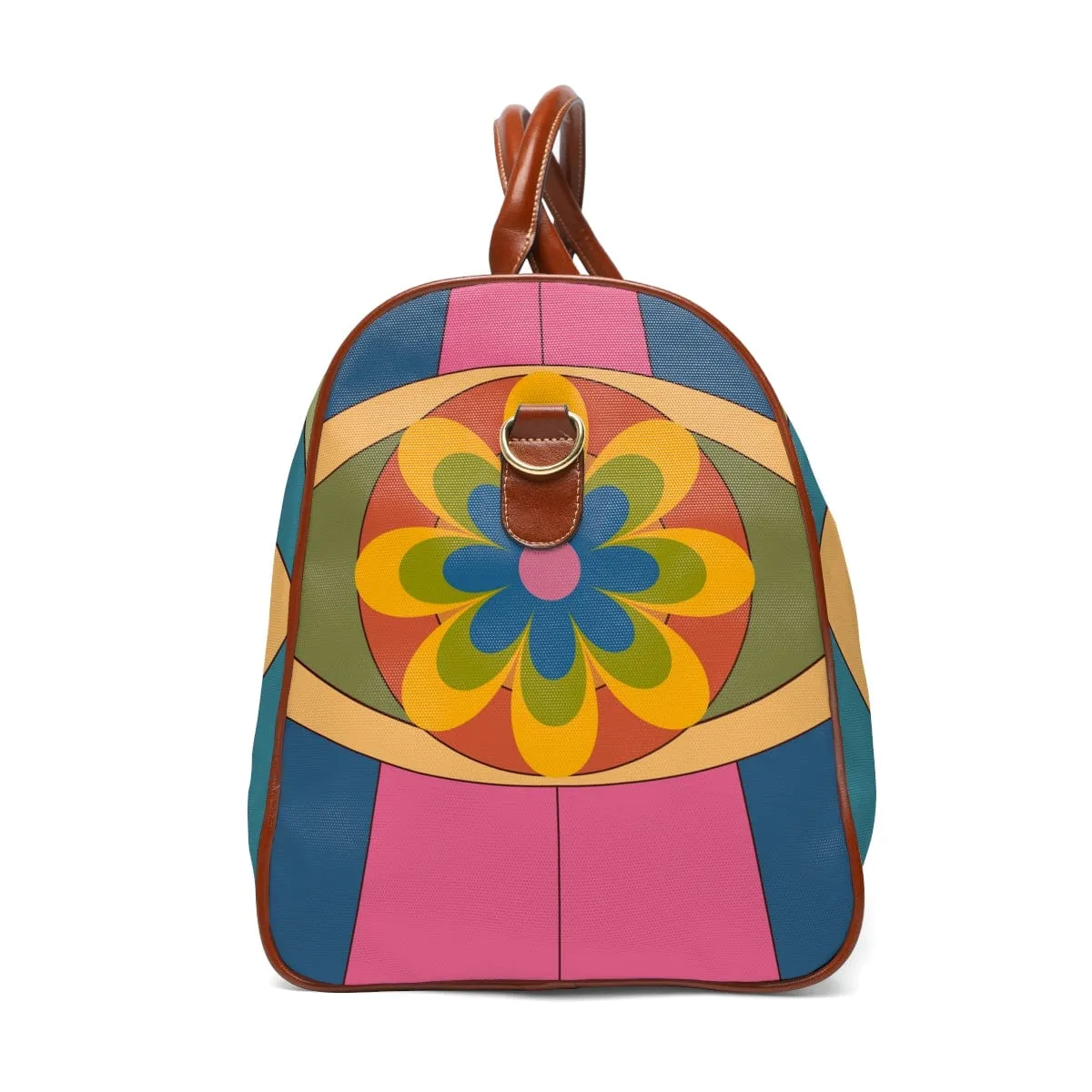 70's Retro Waterproof Travel Bag, Pink, Blue, Yellow Flower Power, Hippie, Diaper Bag, Overnight Bag, Weekend, Carry On