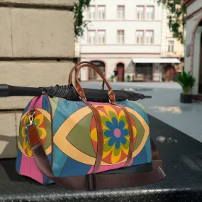 70's Retro Waterproof Travel Bag, Pink, Blue, Yellow Flower Power, Hippie, Diaper Bag, Overnight Bag, Weekend, Carry On