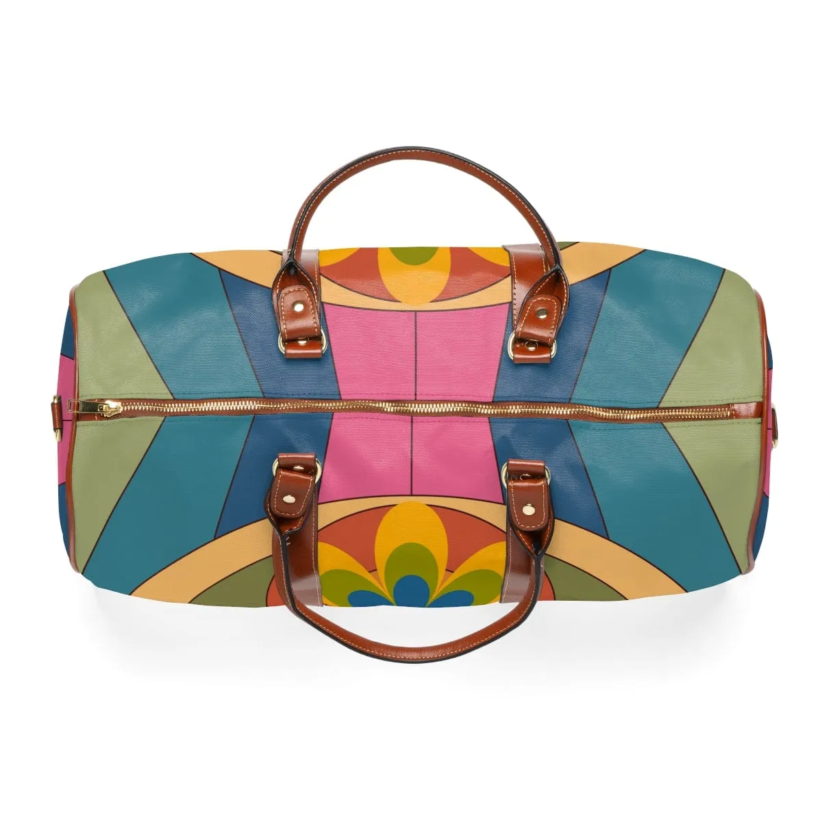 70's Retro Waterproof Travel Bag, Pink, Blue, Yellow Flower Power, Hippie, Diaper Bag, Overnight Bag, Weekend, Carry On
