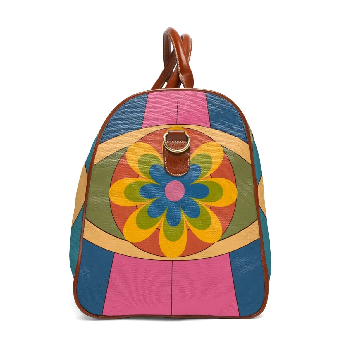 70's Retro Waterproof Travel Bag, Pink, Blue, Yellow Flower Power, Hippie, Diaper Bag, Overnight Bag, Weekend, Carry On