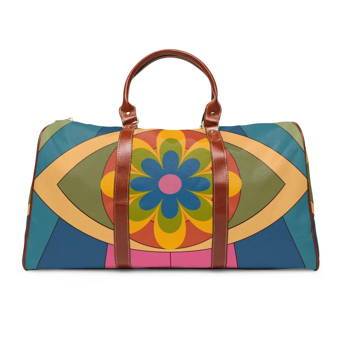 70's Retro Waterproof Travel Bag, Pink, Blue, Yellow Flower Power, Hippie, Diaper Bag, Overnight Bag, Weekend, Carry On