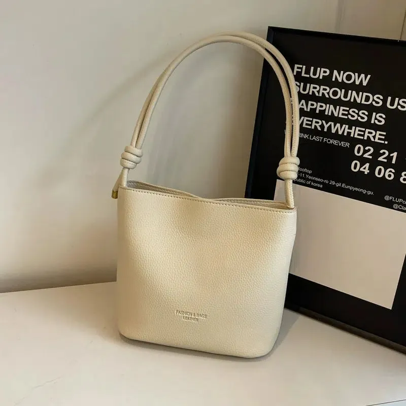 Adjustable Strap Leather Bucket Bag