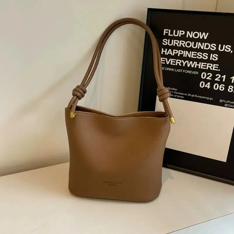 Adjustable Strap Leather Bucket Bag