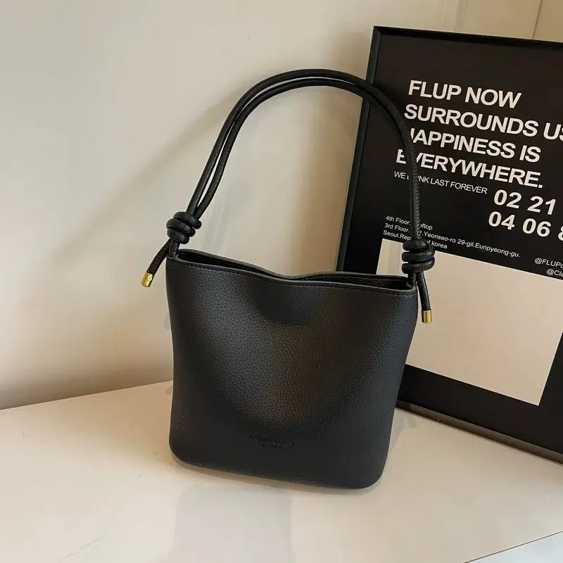 Adjustable Strap Leather Bucket Bag