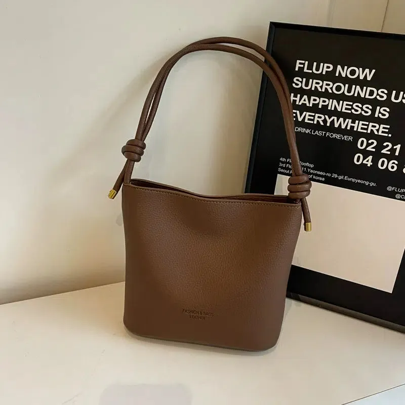 Adjustable Strap Leather Bucket Bag
