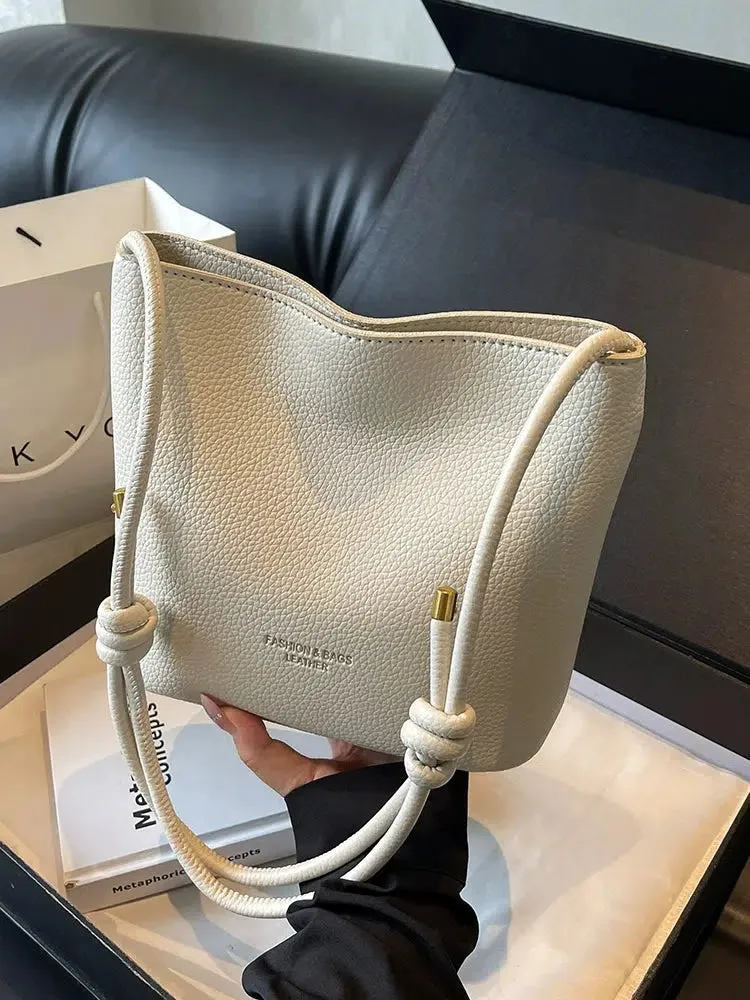 Adjustable Strap Leather Bucket Bag
