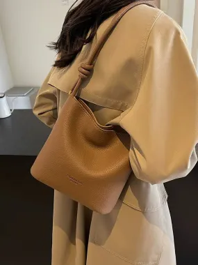 Adjustable Strap Leather Bucket Bag