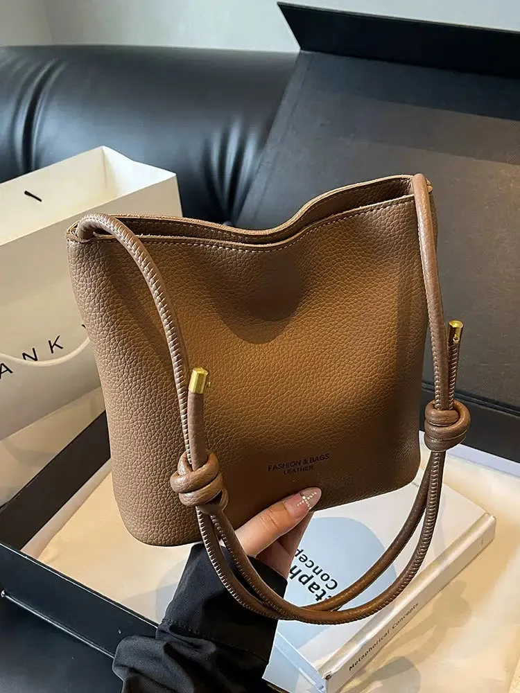 Adjustable Strap Leather Bucket Bag