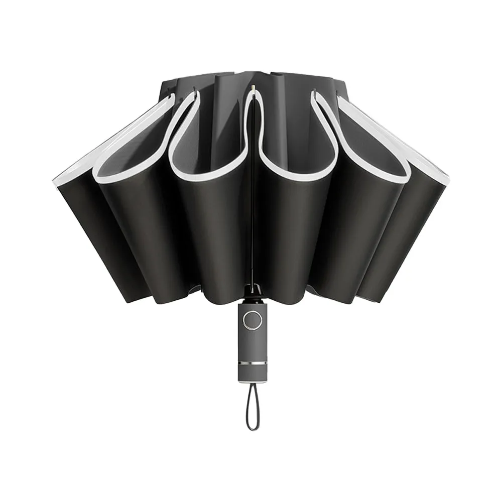 Automatic Folding Umbrella Inverted Umbrella Reverse Umbrella UV Protection Sun Umbrella with Safe Reflective Stripe Black