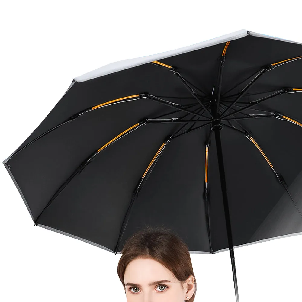 Automatic Folding Umbrella Inverted Umbrella Reverse Umbrella UV Protection Sun Umbrella with Safe Reflective Stripe Black
