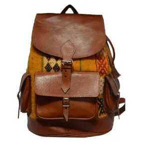 Biyadina Store Handbag  - Brown - Stylish & Functional Travel Accessory - Premium Calfskin Leather & Orange Kilim - Multiple Compartments