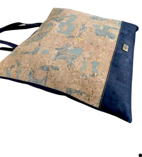 Bruna Cork Tote Bag Natural Grains Blues