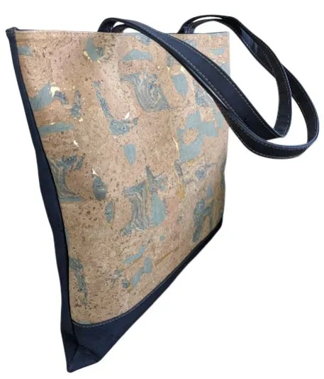 Bruna Cork Tote Bag Natural Grains Blues