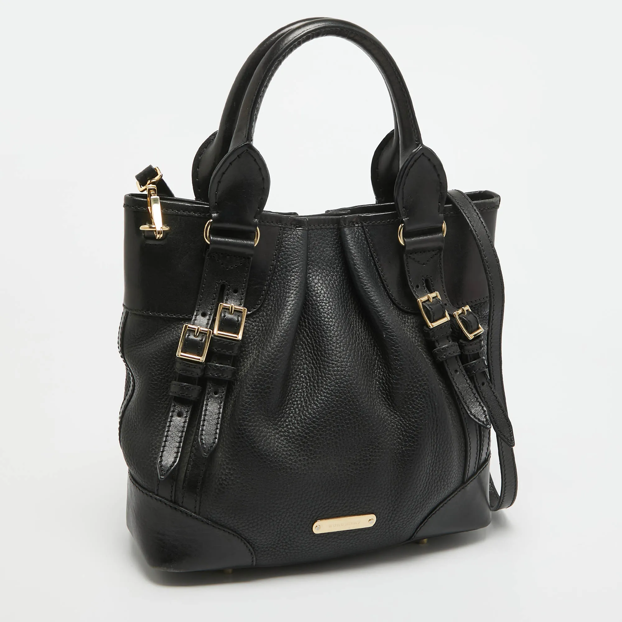 BURBERRY Black Leather Bridle Whipstitch Tote