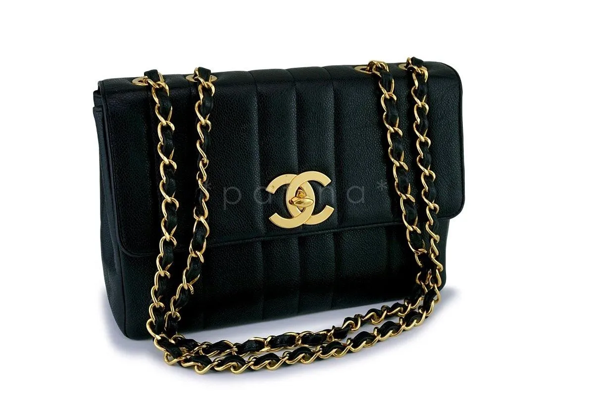 Chanel Vintage Caviar Mademoiselle Jumbo Classic Flap Bag 24k GHW