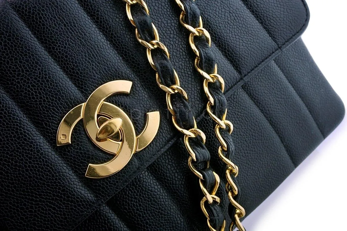 Chanel Vintage Caviar Mademoiselle Jumbo Classic Flap Bag 24k GHW