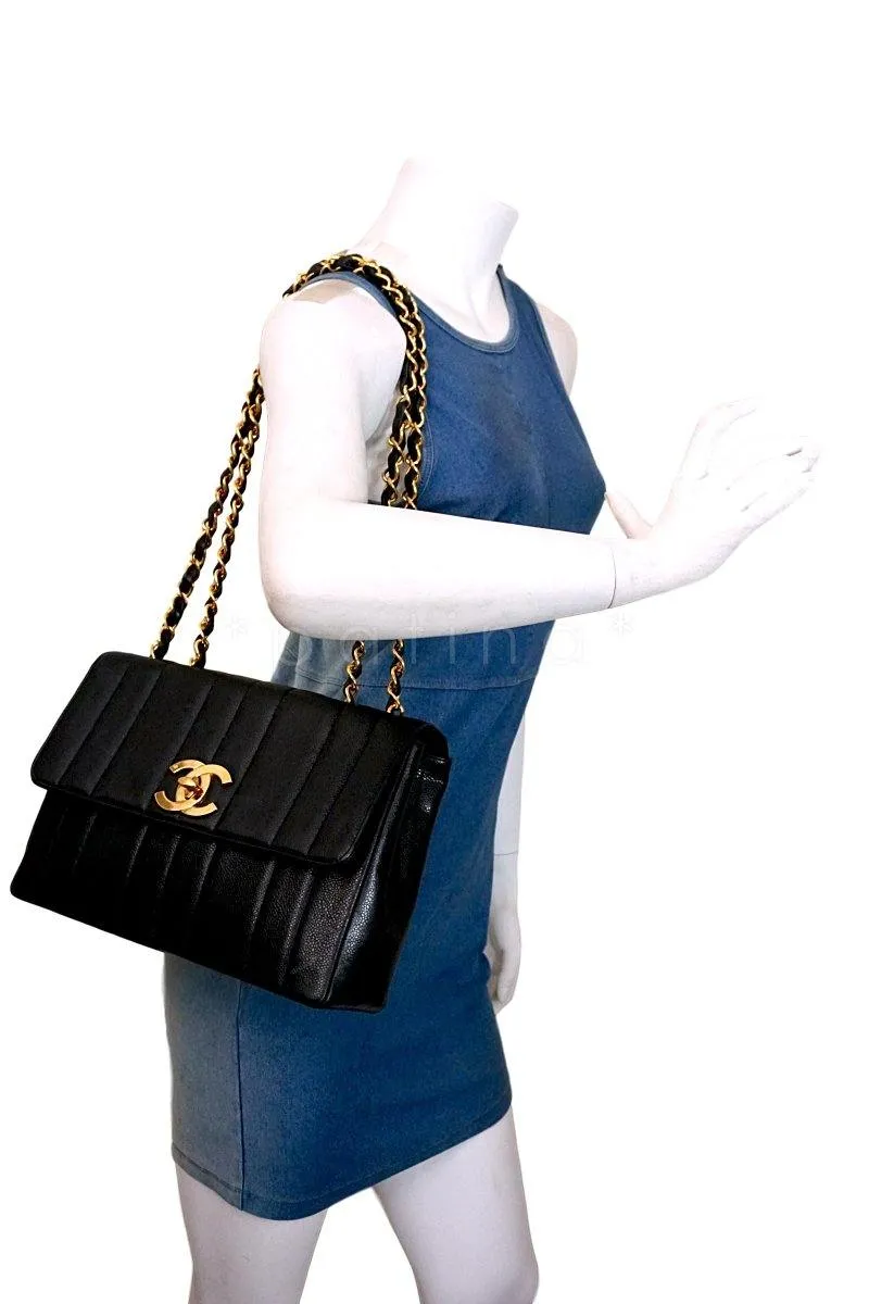 Chanel Vintage Caviar Mademoiselle Jumbo Classic Flap Bag 24k GHW