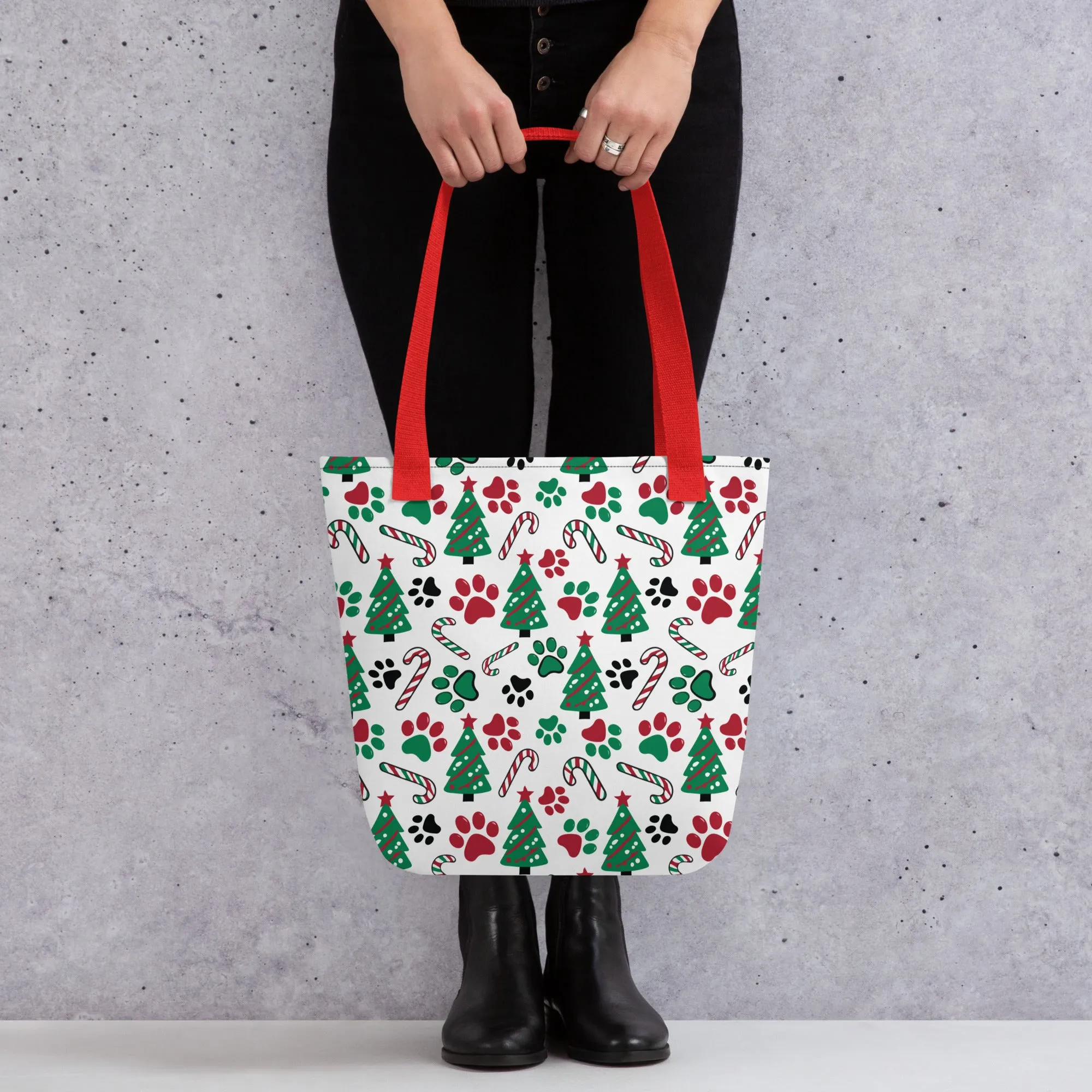 Christmas Paws & Candy Canes Tote Bag