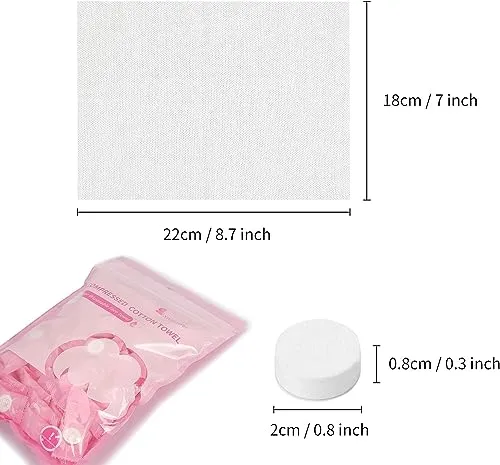 Classycoo Compressed Towel 100 PCS Mini Tablets Disposable Portable Face Towel Cotton Coin Tissue for Travel, Camping, Hiking, Sport, Beauty Salon, Home Hand Wipes and Other Outdoor Activities Pink
