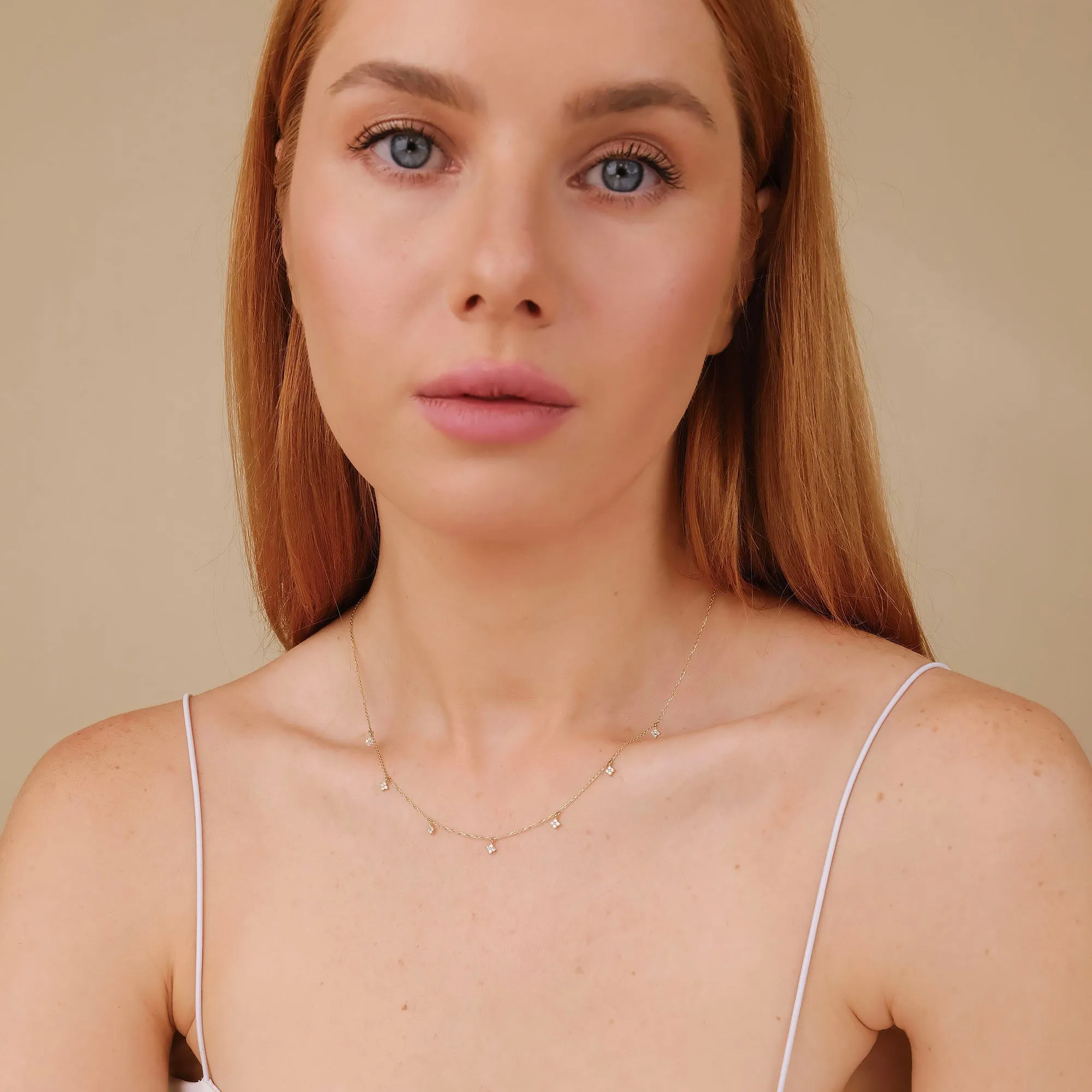 Diamond Clovers Drop Necklace, Scarlett