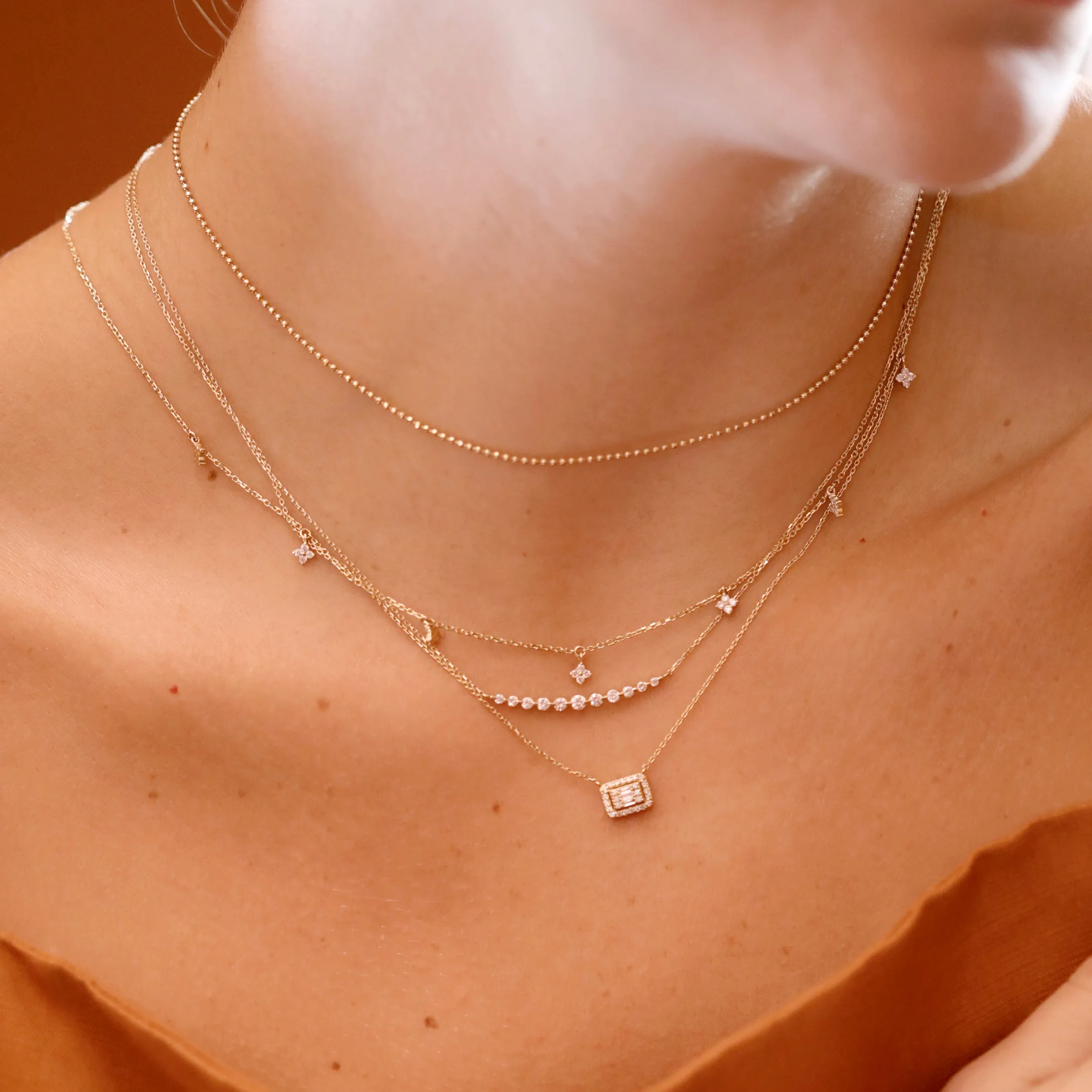 Diamond Clovers Drop Necklace, Scarlett