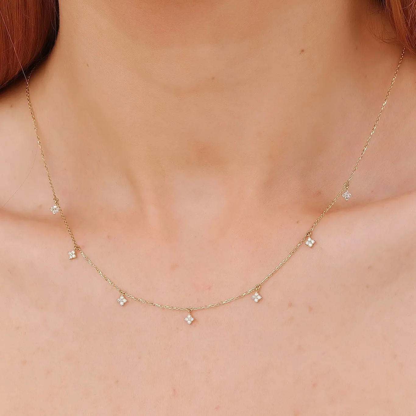 Diamond Clovers Drop Necklace, Scarlett