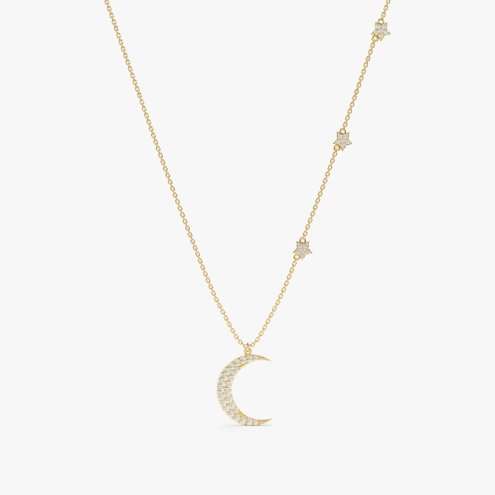Diamond Moon and Side Stars Necklace, Astrid