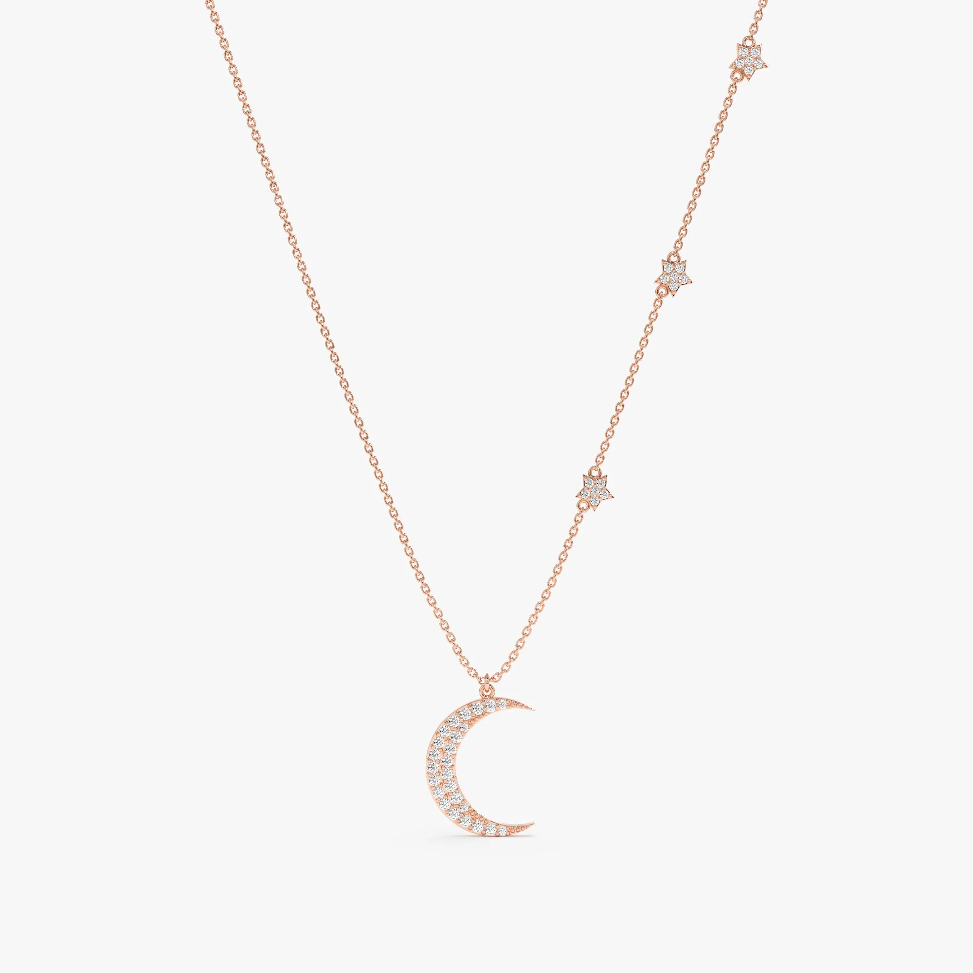 Diamond Moon and Side Stars Necklace, Astrid