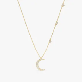 Diamond Moon and Side Stars Necklace, Astrid