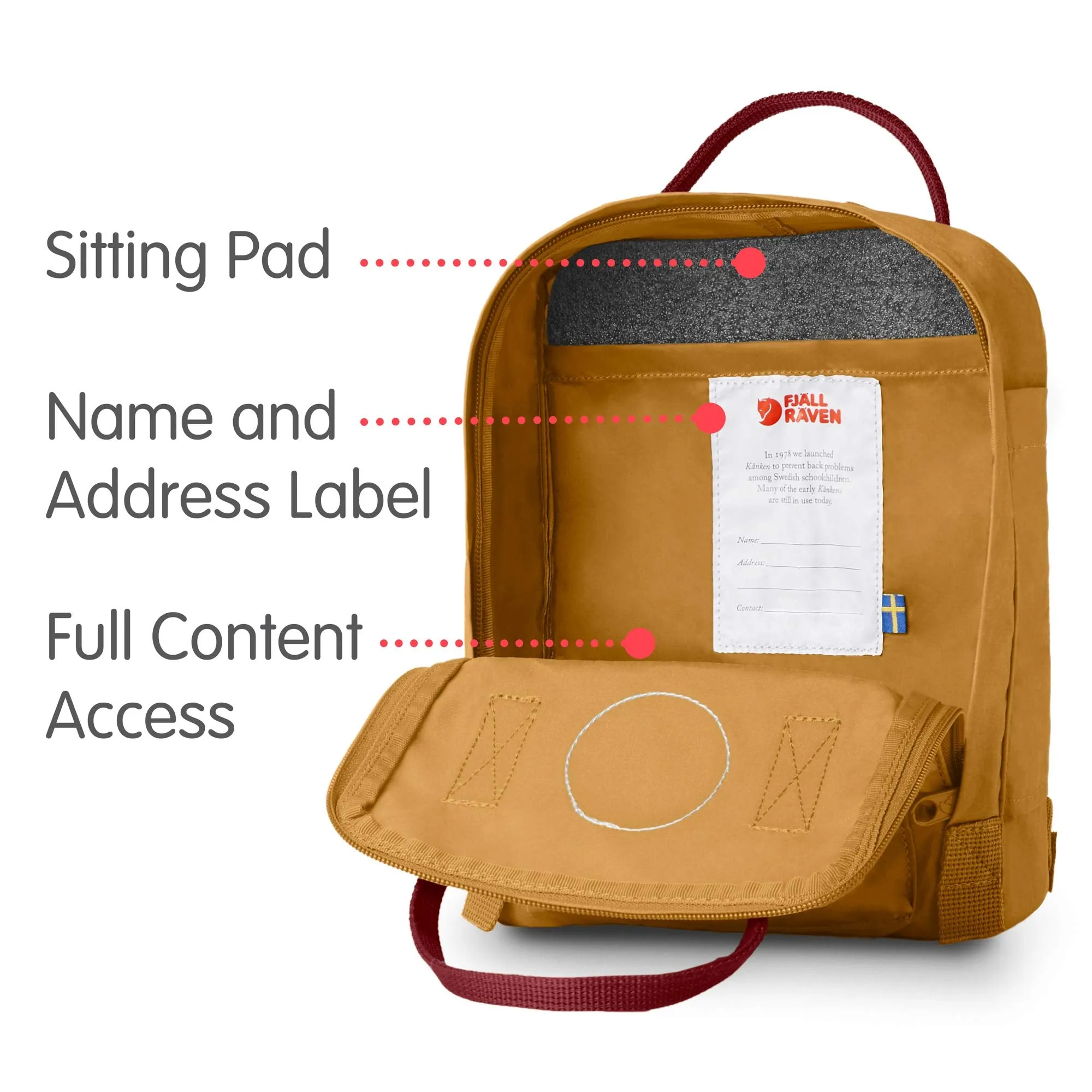 Fjallraven - Kanken Mini Classic Backpack for Everyday, Acorn/Ox Red