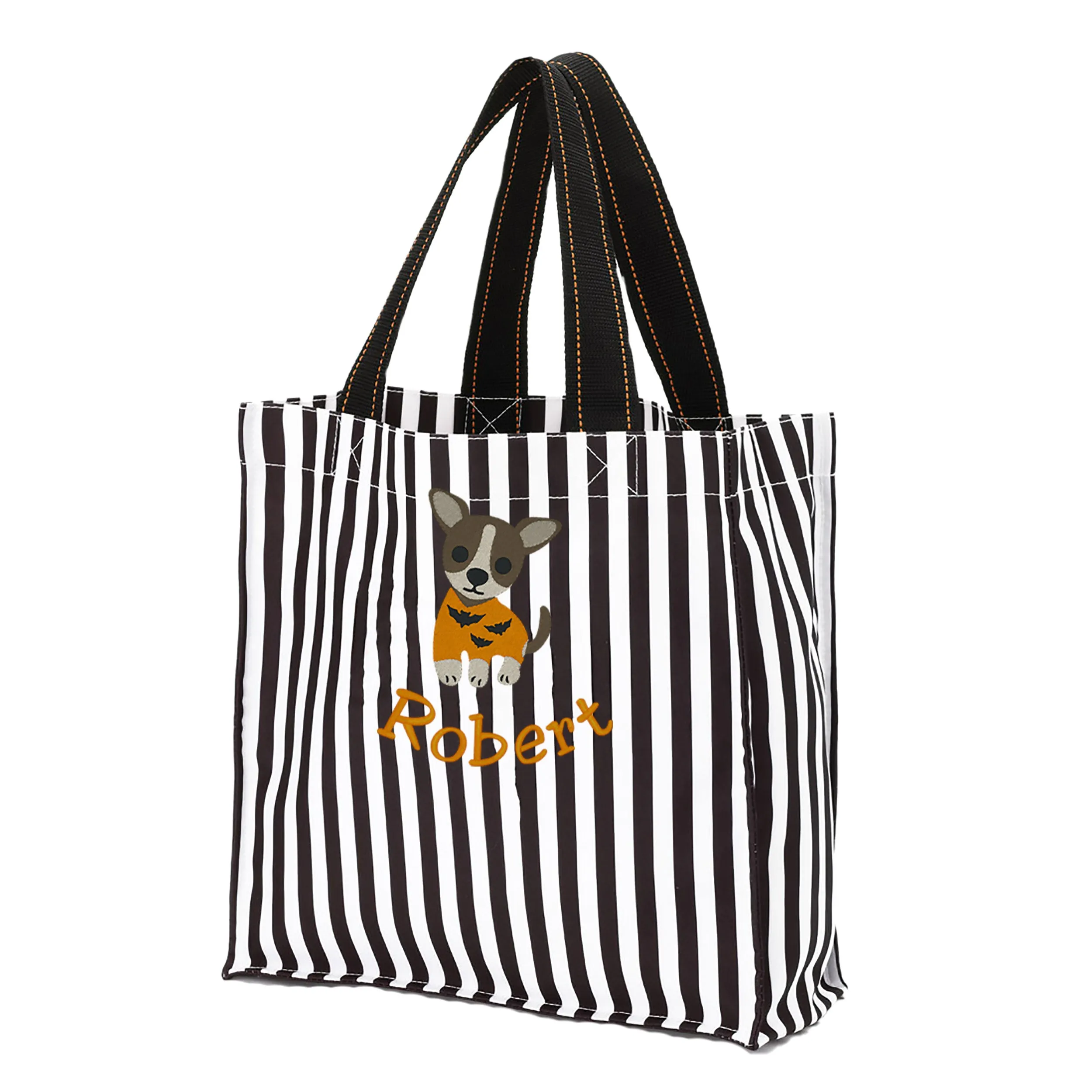 Halloween Trick or Treat Tote Bag with Black and White Stripes