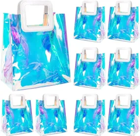 Iridescent Vinyl Holographic Tote Bags Party Favors, Set of 8