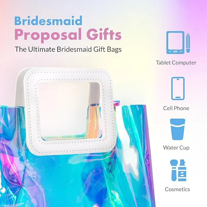 Iridescent Vinyl Holographic Tote Bags Party Favors, Set of 8