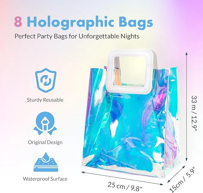 Iridescent Vinyl Holographic Tote Bags Party Favors, Set of 8