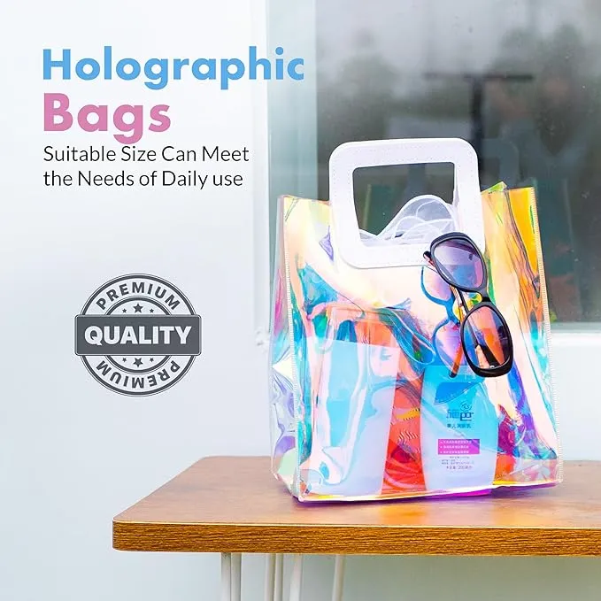 Iridescent Vinyl Holographic Tote Bags Party Favors, Set of 8