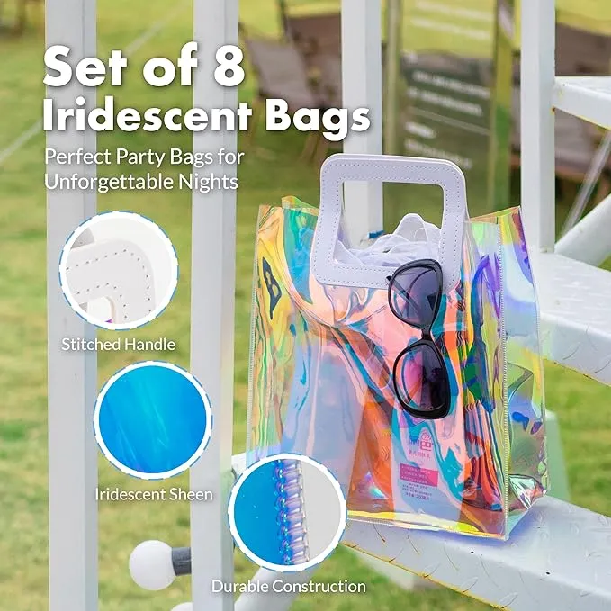 Iridescent Vinyl Holographic Tote Bags Party Favors, Set of 8