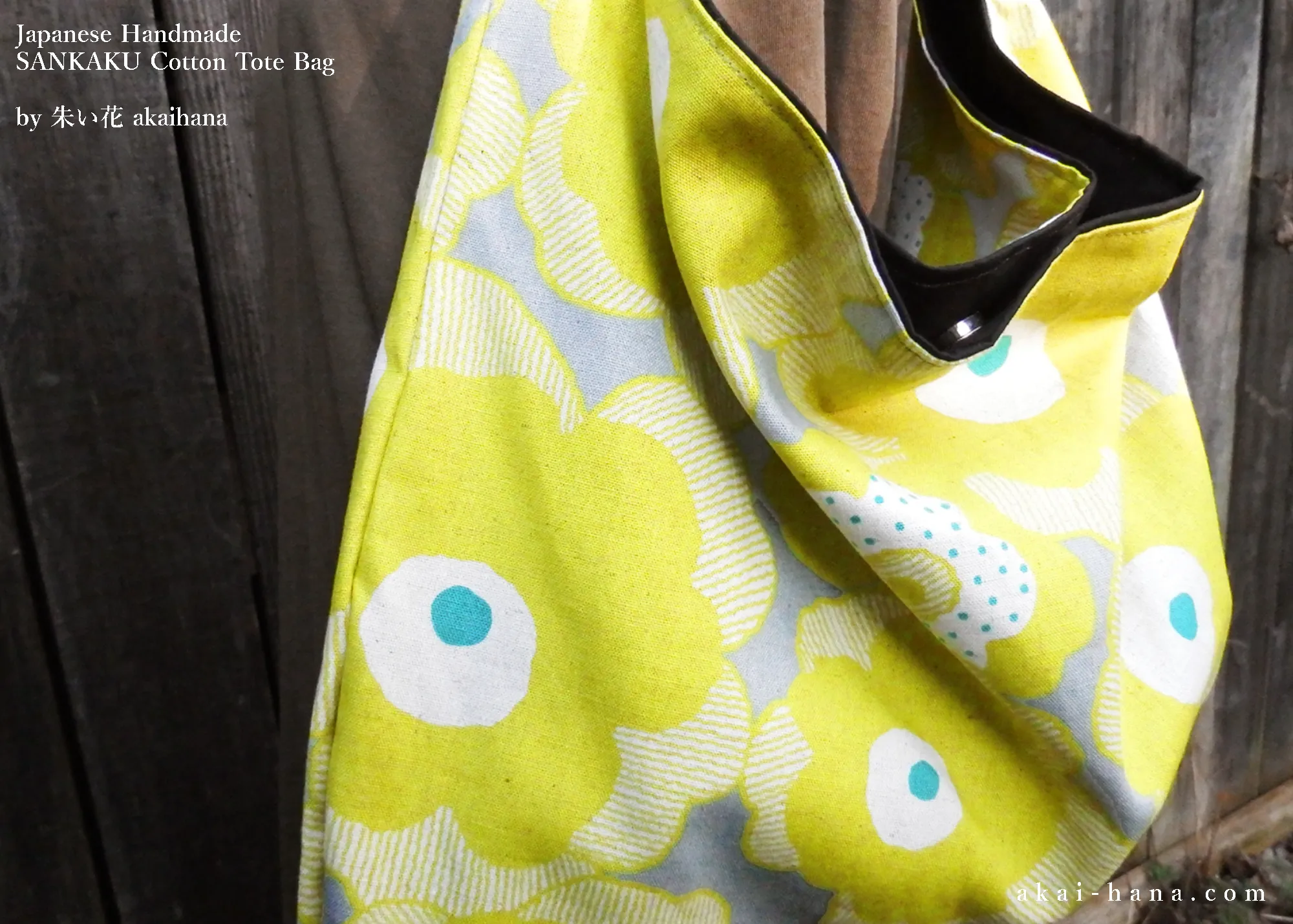 Japanese Handcrafted SANKAKU Tote, Large Floral Yellow ⦿tbml0031