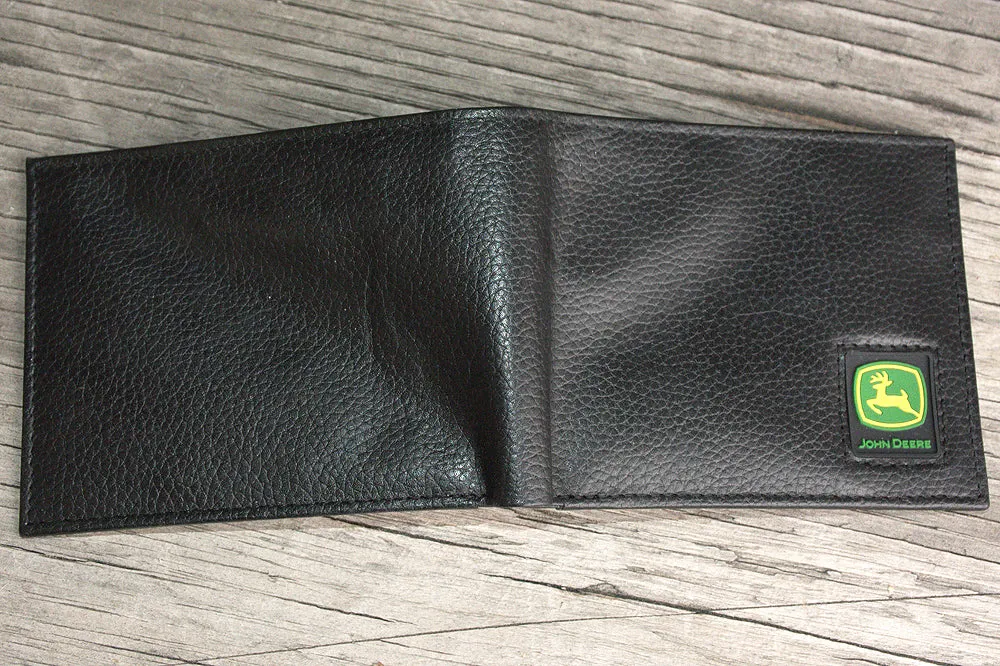 John Deere Mens Pebble Grain Bi Fold Wallet Black W/ Rubber Logo Black