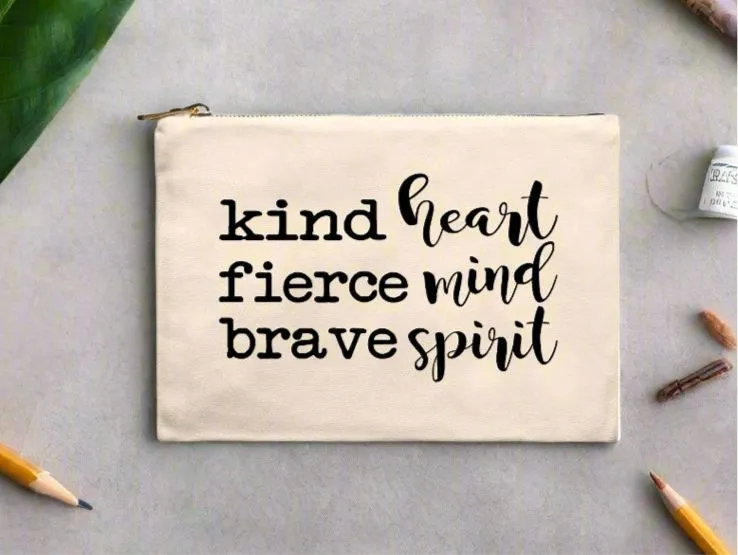 Kind Heart Fierce Mind Brave Spirit Cosmetic Bag - Black