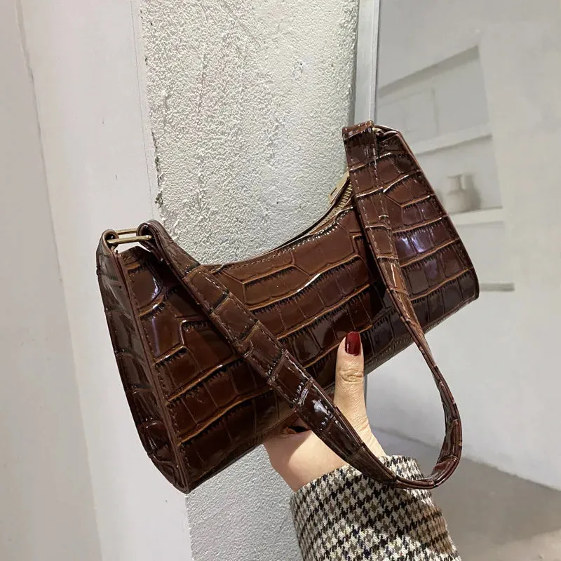 Lady Glams Retro Alligator Pattern Small Handbags | High Quality PU Leather Clutch Totes Bag | Fashion Shoulder Bag