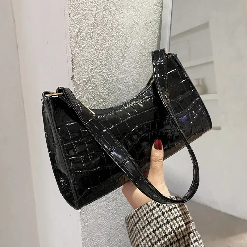 Lady Glams Retro Alligator Pattern Small Handbags | High Quality PU Leather Clutch Totes Bag | Fashion Shoulder Bag