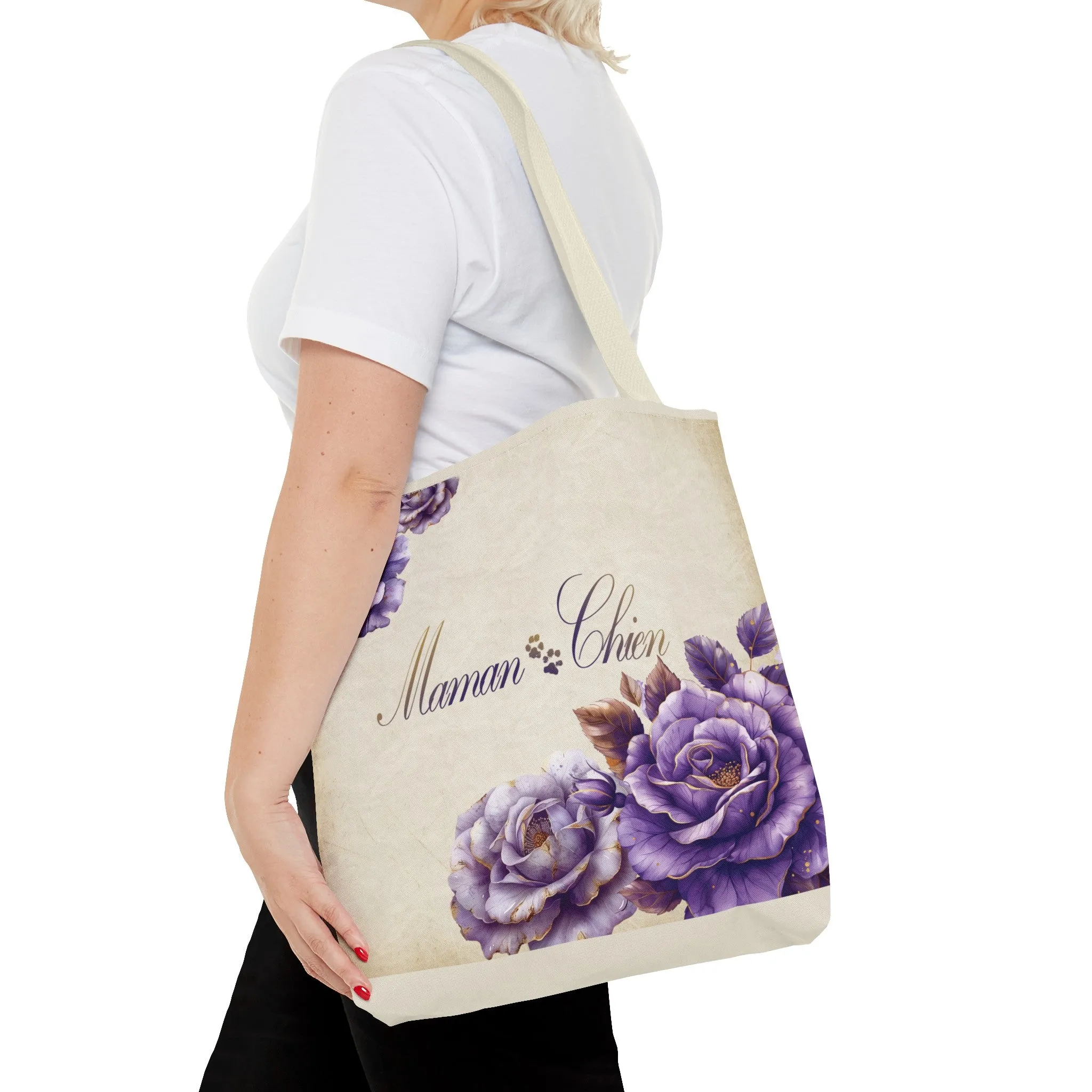 Maman Chien [Dog Mom in French] Farmhouse Country Lavender Rose Tote