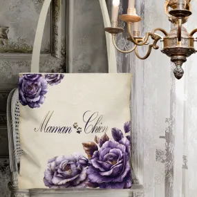 Maman Chien [Dog Mom in French] Farmhouse Country Lavender Rose Tote
