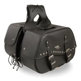 Milwaukee Leather SH655ZB Black Zip-Off Two Buckle Extended Lid Studded PVC Throw Over Motorcycle Saddle Bag (19X12X7X20)