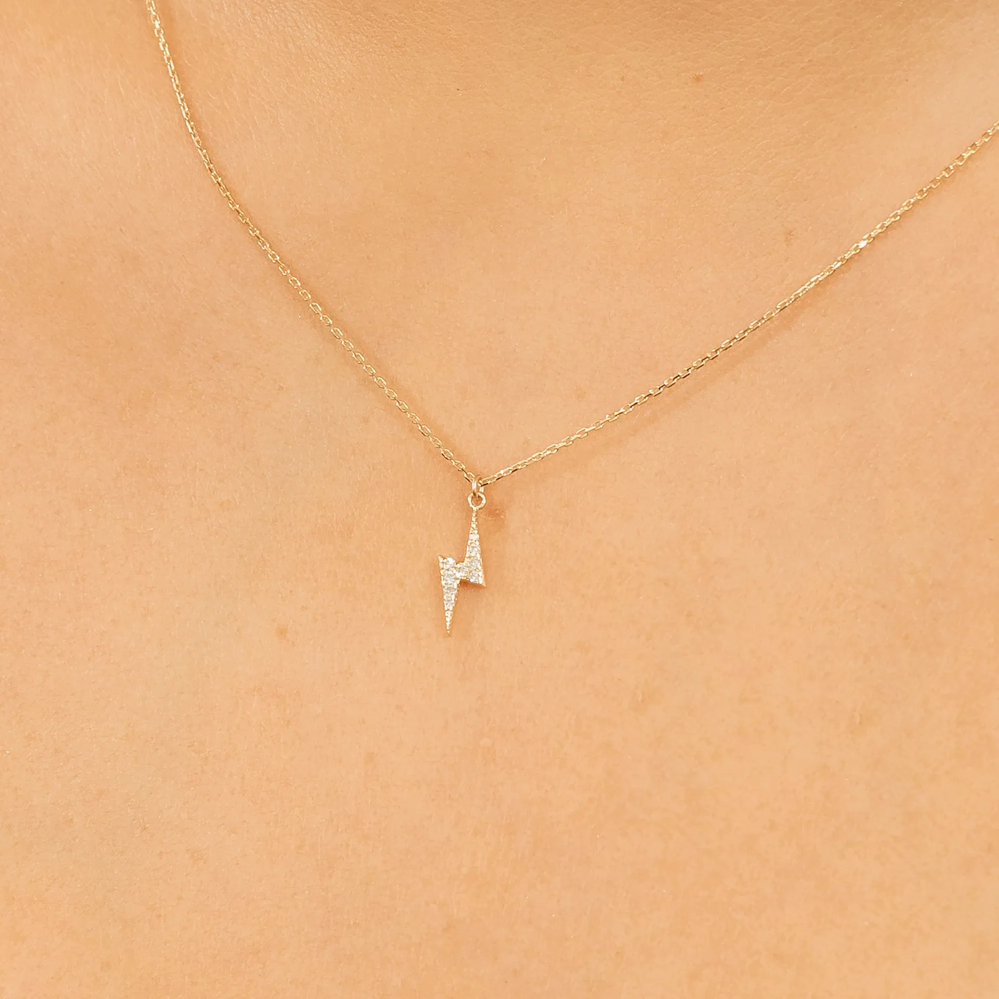 Minimalistic Diamond Lightning Bolt Necklace, Electra