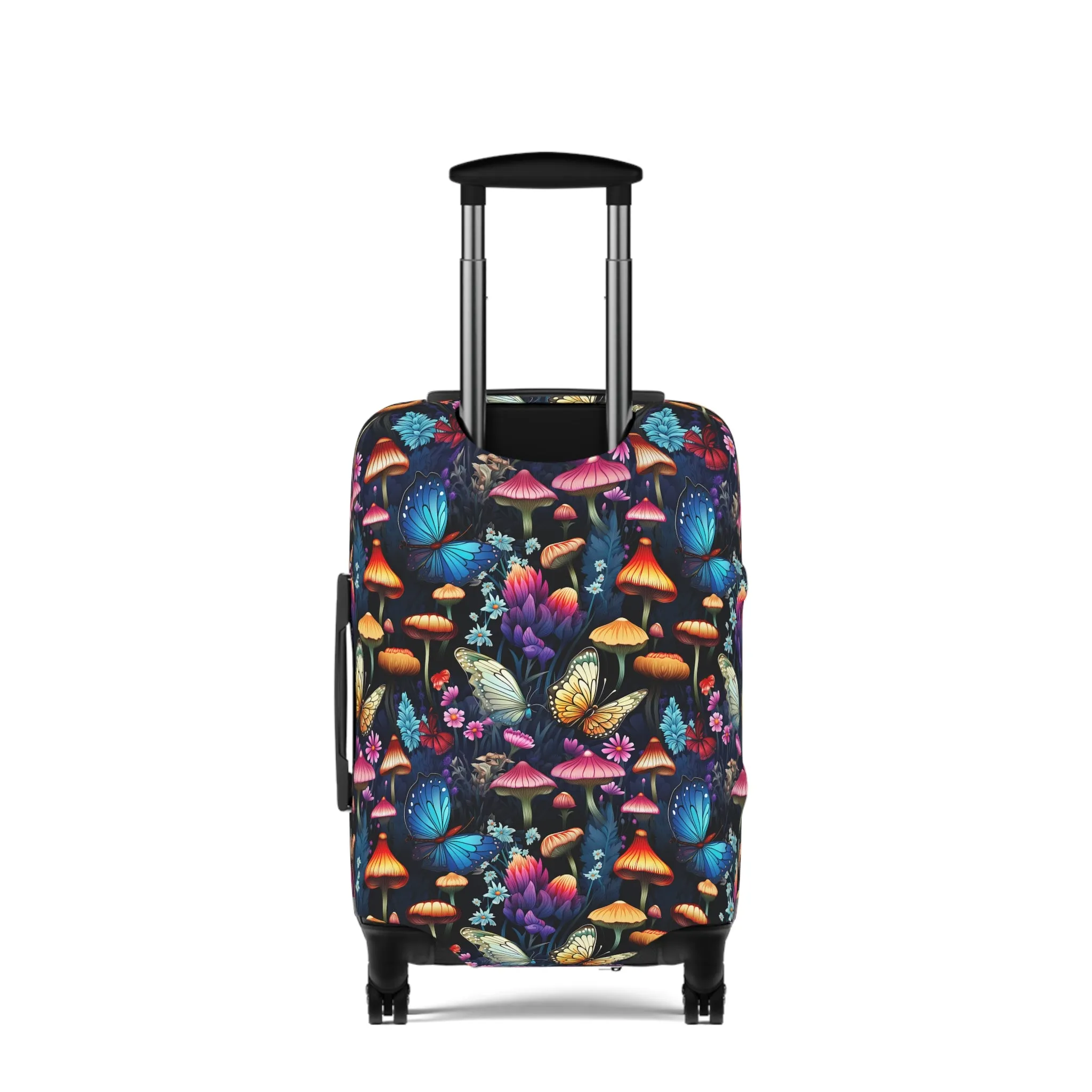 Neon Nocturne: Illuminated Butterfly and Mushroom Silhouettes Against the Night Sky  - Luggage Protector and Cover 3 Sizes