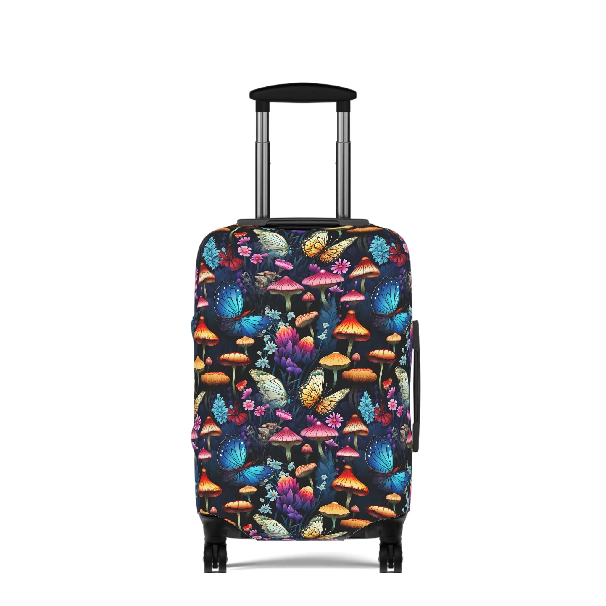 Neon Nocturne: Illuminated Butterfly and Mushroom Silhouettes Against the Night Sky  - Luggage Protector and Cover 3 Sizes