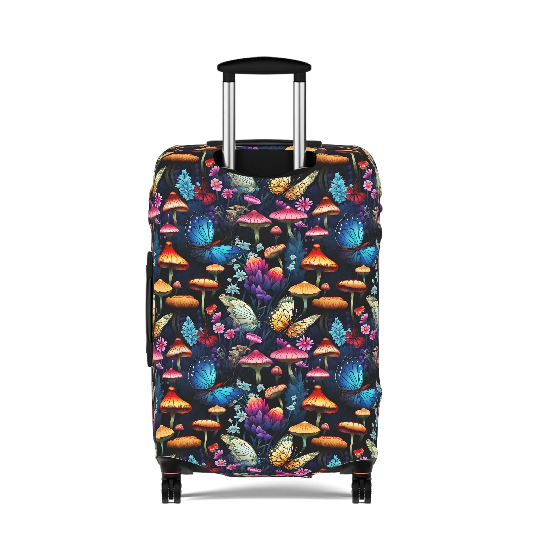 Neon Nocturne: Illuminated Butterfly and Mushroom Silhouettes Against the Night Sky  - Luggage Protector and Cover 3 Sizes